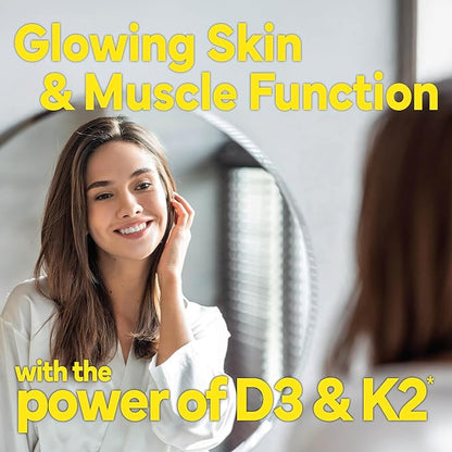 Sunshine Vitamin D3 with Vitamin K2, D3 2000 IU with K2 100 mcg for Healthy Muscle Function, Bone Health and Immune Support, Vitamin D3 K2, 60 Tablets