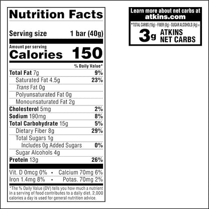 Atkins Lemon Flavored Snack Bar, High Protein Bar, Low Sugar and Low Carb, Keto Friendly Snack, Gluten Free, High in Fiber, Made with Real Almond Butter, 16 Count
