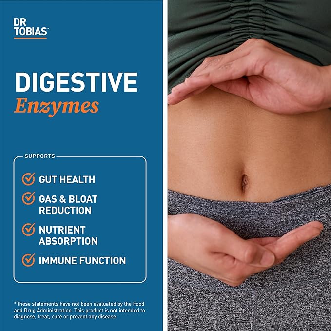 Dr. Tobias Digestive Enzymes Digestion Supplement with 18 Enzymes for Digestion and Gut Health | Includes Amylase Bromelain Lipase Lactase Protease Papain & More (60 Capsules 30 Servings)