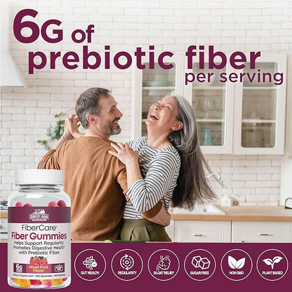Country Farms Fiber Care Prebiotic Gummies,6g of Fiber Per Serving,GLP-1 Booster,FOS from Beets,Digestive Health and Bloat,Supports Regularity,Mixed Fruit Flavor,120 Gummies,40 Servings,(Pack of 2)