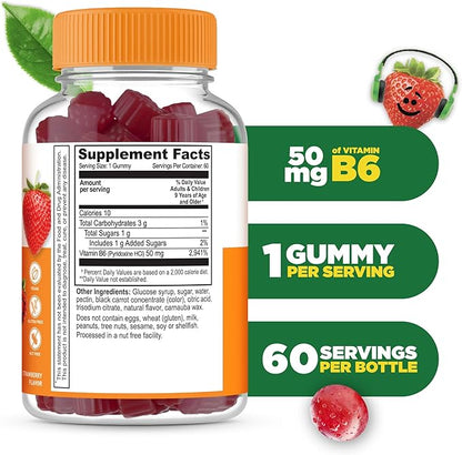Lifeable Vitamin B6 Gummies for Kids | Great Tasting B6 Vitamins 50mg | Vegan Non-GMO Gluten Free | for Nerve Function Support | 60 Gummies