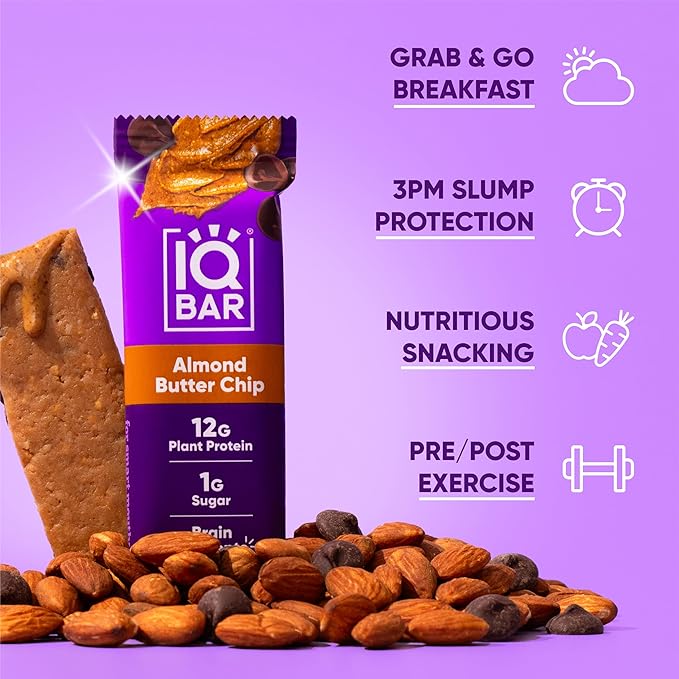 IQBAR Clean Plant Protein Bars - Almond Butter Chip - 36 Count - Keto, Vegan, High Fiber, Gluten and Dairy Free, Low Sugar Snack - Brain and Body Nutrients for Focus, Energy, Meal Replacement