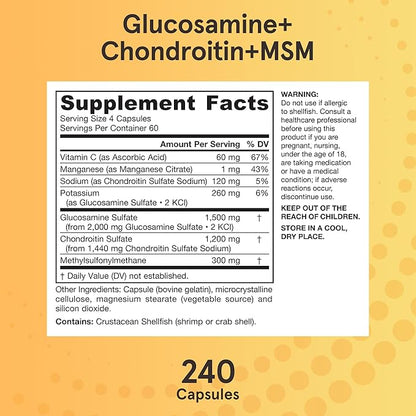 Jarrow Formulas Glucosamine + Chondroitin + MSM Capsules, Joint Support Supplement with Vitamin C and Manganese, 240 Capsules, 60 Day Supply, Pack of 12
