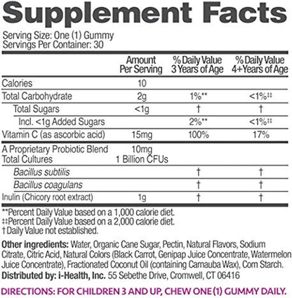 up4 Kids Probiotic Gummies, Digestive and Immune Support with Prebiotics and Vitamin C, Gelatin Free, Gluten Free and Non-GMO, For Ages 3+, 30 count