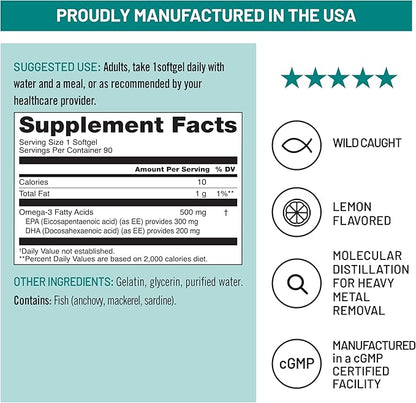 NatureWise Omega 3 Fish Oil - 500 mg per Pill - EPA & DHA - Immune Support, Brain Health & Optimal Wellness - Gluten and Soy Free, Non-GMO - 90 Softgels[3-Month Supply]
