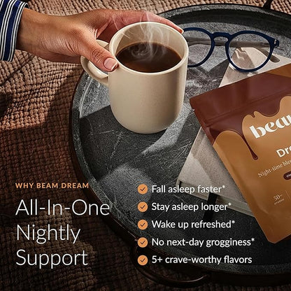 Beam Dream Sleep Powder – Sleep Aid for Adults with Melatonin, Magnesium, L-Theanine, Reishi Mushroom & Apigenin Sleep Supplement, Sleepy Cocoa Bedtime Drink Mix, Chocolate Peanut Butter, 30 Servings