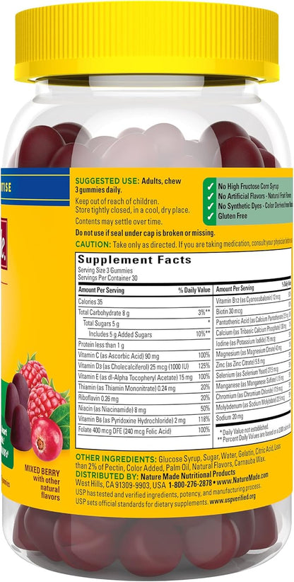 Nature Made Advanced Multivitamin Gummies for Adults, Women's and Men's Multivitamin Gummies with Magnesium Citrate, Calcium & B Vitamins, Daily Support, 90 Gummies, 30 Day Supply