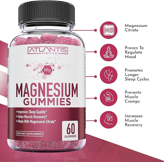 Atlantis Nutrition Magnesium Citrate Gummies – Magnesium Gummies – 90mg Magnesium (from 770mg Magnesium Citrate) | Supports Muscle Recovery, Eases Cramps, Promotes Calmness & Better Sleep | 60 Gummies