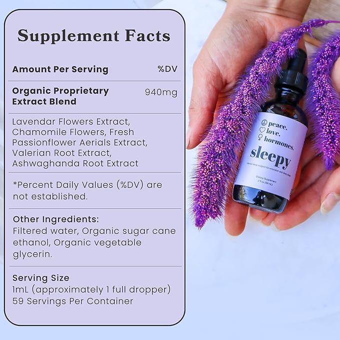 peace. love. hormones. Sleepy Natural Sleep Aid & Nervous System Support – Herbal Supplement – Helps Ease Occasional Bloating - Supports Skin Clarity– Non-Drowsy Herbal Formula