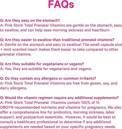 Pink Stork Total Prenatal Vitamins for Women | DHA, Folate, Iron, Choline, & Vitamin B12 | Preconception Nutrition | Prenatals for Women, Pregnancy Essentials | Doctor Formulated, 60 Count, Mint