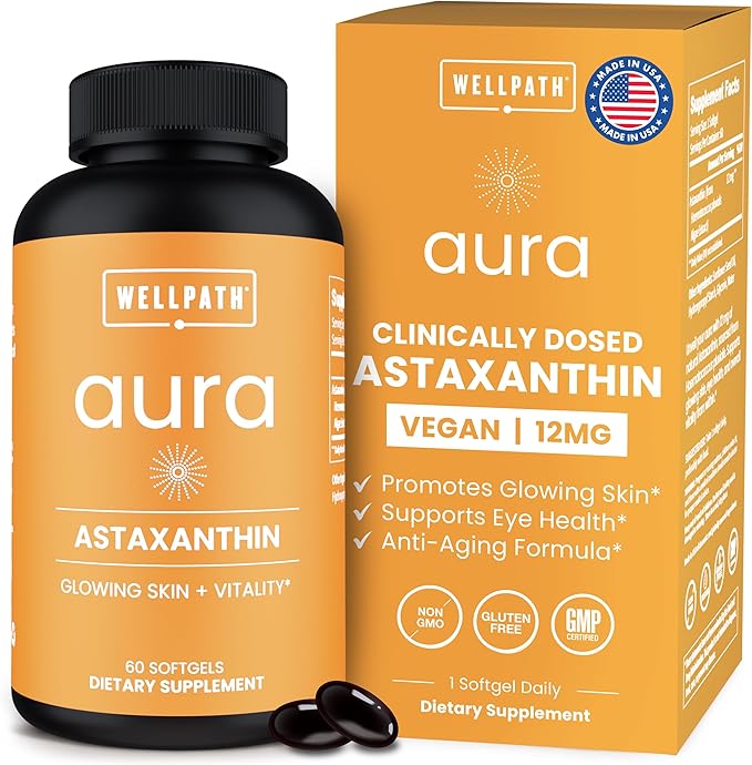 WellPath Astaxanthin 12mg Softgets | Vegan Astaxanthin Supplements from Microalgae | Antioxidants for Skin Hydration, Elasticity and Eye Health | Non-GMO, Made in USA, 2 Month Supply