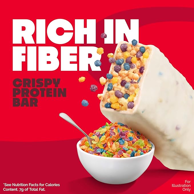 Quest Nutrition Crispy Protein Bar, Fruity Cereal Flavor, 18g Protein, 1g Sugar, 2g Net Carbs, Low Sugar, 12 Count