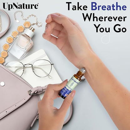 UpNature Breathe Essential Oil Roll On Blend – Natural Breathing Support - Premium Quality Essential Oils for Skin - Pure Blend of Peppermint, Tea Tree & Eucalyptus Oil