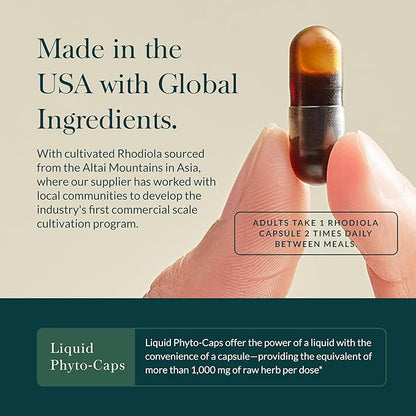 Gaia Herbs Rhodiola Rosea - Stress Support Supplement Traditionally for Supporting Healthy Stamina & Endurance* - with Siberian Rhodiola Root Extract - 120 Vegan Liquid Phyto-Caps (120 Servings)