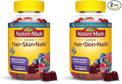 Nature Made Hair Skin and Nails with Biotin 2500 mcg, Dietary Supplement for Healthy Hair, Skin & Nails Support, 90 Gummies, 45 Day Supply (Pack of 2)