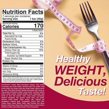 ProtiDIET Caramel Layer and Peanut Delight Protein Bars - 15g Protein - Delicious Gluten Free Bars and Great Snacks for Adults with Collagen - 7 High Protein Bars Per Box