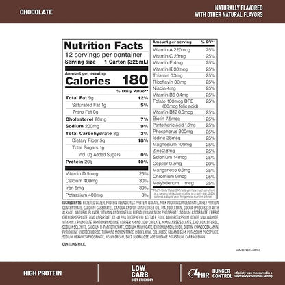 SlimFast Protein Shake, Chocolate- 20g Protein, Meal Replacement Shake Ready to Drink, High Protein with Low Carb and Low Sugar, 24 Vitamins and Minerals, 12 Count (Pack of 1) (Packaging May Vary)
