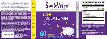 Children's Melatonin Gummies 2.5mg | 100% Drug-Free Sleep Aid | Non-Habit Forming | Supports Restful Sleep & Regular Sleep Cycle | Natural Ingredients | Berry Flavor | 60 Count