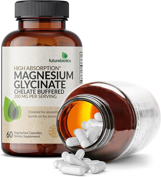 Futurebiotics Magnesium Glycinate 200 MG per Serving Chelated for High Absorption, Gentle On Stomach, Non-GMO, 60 Vegetarian Capsules