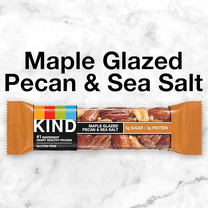 KIND Nut Bars,Maple Glazed Pecan & Sea Salt,Healthy Snacks,Gluten Free,Low Sugar,5g Protein,(Pack of 24)