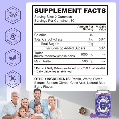 Well&Whole Bile Salts Supplement TUDCA Gummies 1000mg + Milk Thistle 500mg - Clinically Studied Liver Support for Detox & Digestion - Vegan, Non-GMO - 60 Counts
