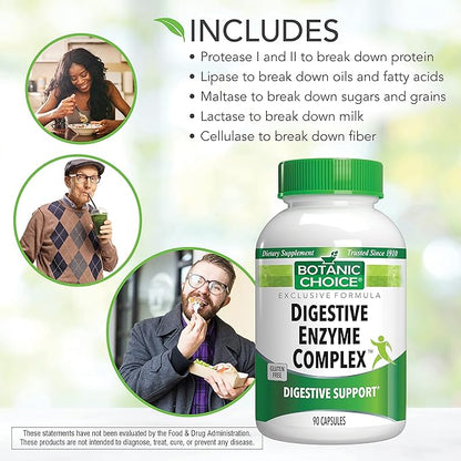 Botanic Choice Digestive Enzyme Complex - Digestive Aid for Healthy Gut Supplement for Better Digestion and Improved Nutrient Absorption to Ease Abdominal Bloating - 90 Pills