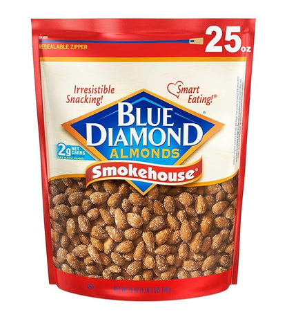 Blue Diamond Almonds, Smokehouse Flavored Snack Nuts, Plant-Based Protein and Fiber Snacks, Gluten Free Iconic Flavor Salty Nuts, Great for Events, Holidays, Parties, 25 Oz Resealable Bag (Pack of 1)