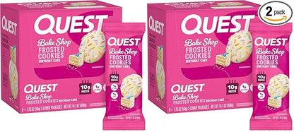 Quest Nutrition Frosted Cookies Twin Pack, Birthday Cake, 1g Sugar, 10g Protein, 1g Net Carbs, Gluten Free, 16 Cookies, (Pack of 2)