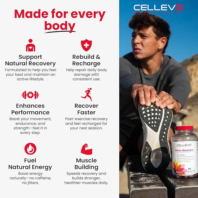 Cellev8 Prime Recovery Joint & Muscle Recovery Gummies - 60 Count - Antioxidant Cellular Health, Daily Energy, Wellness, Supplements with SOD, Tart Cherry - NSF Sport Formula, Raspberry Flavor