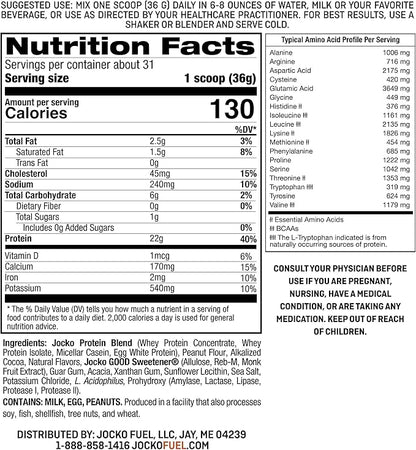 Jocko Fuel Mölk Whey Protein Powder 22g Low Sugar Monk Fruit Blend - Muscle Recovery & Growth, Packaging May Vary (25 Servings, Chocolate Peanut Butter)