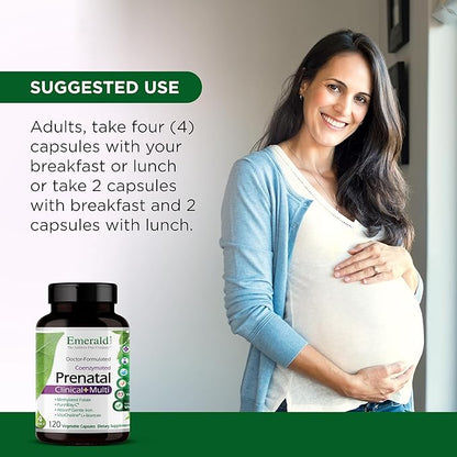 EMERALD LABS Prenatal Clinical Multi - Prenatal Multivitamin with Methylfolate, Albion Chelated Gentle Iron, Whole-Food Ingredients & More - Soy & Gluten-Free - 120 Vegetable Capsules (30-Day Supply)