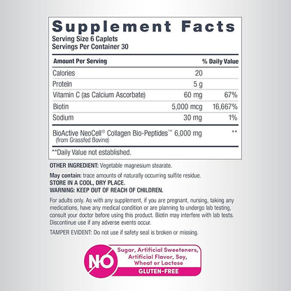 NeoCell Collagen Peptides Pills | 180 Tablets | with Vitamin C and Biotin | Grass Fed Bovine | Hair, Skin, & Nails | for Women and Men