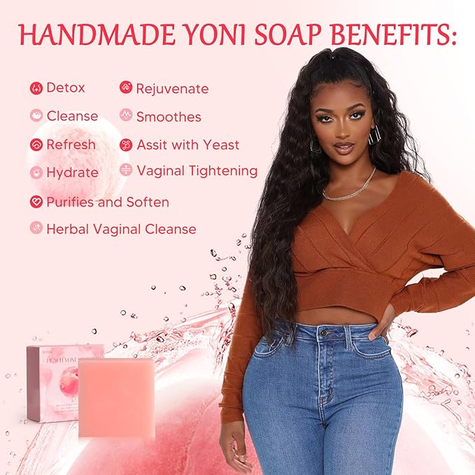 Yoni Soap Bars & Natural Yoni Oil Set, Natural Vaginal Wash for Women Feminine Wash Vaginial Deodorants pH Balance, Eliminates Odor, Feminine Oil 30ml/1 oz, 2 Pcs Vaginal Care Soap (Peach)