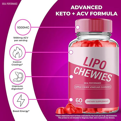 Lipo Chewies Brazillian Gummies, Lipo Chewies Keto ACV Keto Supplement Gummies - Maximum Strength, All Natural Support Formula, Keto+ACV Advanced Formula, LipoChewies Keto Gummy Reviews (2 Pack)