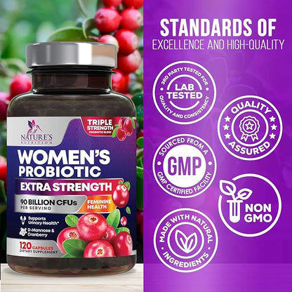 Probiotics for Women - Probiotic Blend 90 Billion CFU Per Serving - Women's Probiotic for Targeted Vaginal & Digestive Health Support - 16 Strains, Cranberry, Prebiotics - Bottled USA - 120 Capsules