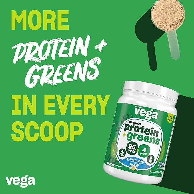 Vega Protein and Greens Protein Powder, Vanilla - 20g Plant Based Protein Plus Veggies, Vegan, Non GMO, Pea Protein for Women and Men, 21.7 Ounce (Packaging May Vary) (Pack of 1)
