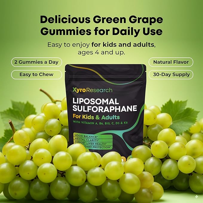 Liposomal Sulforaphane Gummies - 150mg Broccoli Sprout Extract with Vitamins Supplement for Kids Adults - Antioxidant Cellular Health & Liver Detox Support - Non-GMO Vegan Sugar-Free