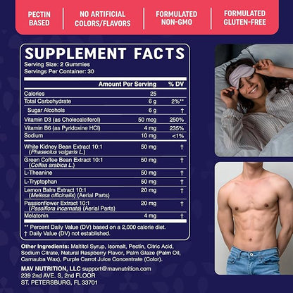 Night Time Fat Burner Gummies with Melatonin for Sleep & Weight Loss Support | Hunger Suppressant & Metabolism Booster, Shred Belly Fat While You Sleep | Diet Supplement for Women & Men | 60 Ct