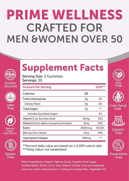 Lunakai USA Made Collagen Gummies for Women & Men Over 50, Biotin & Vitamin C, Supports Skin Elasticity, Hair & Nail Strength, Joint Support - 6 Pack