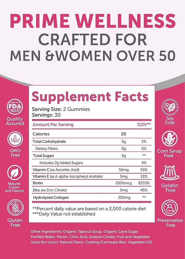Lunakai USA Made Collagen Gummies for Women & Men Over 50, Biotin & Vitamin C, Supports Skin Elasticity, Hair & Nail Strength, Joint Support - 3 Pack