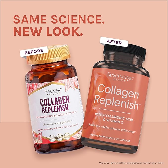 Reserveage Beauty Collagen Replenish - Collagen Booster & Supplement for Healthy Skin Care & Hair Growth - Supports Natural Elastin Production - 120 Capsules (30 Servings)