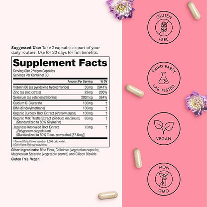 Winged Wellness Balanced Babe, Hormone Balance & Estrogen Detox Supplement for Women - 100mg DIM & Milk Thistle for PMS Bloating, Cramps, Mood, Hormonal Acne, & PCOS Support, 60 Capsules