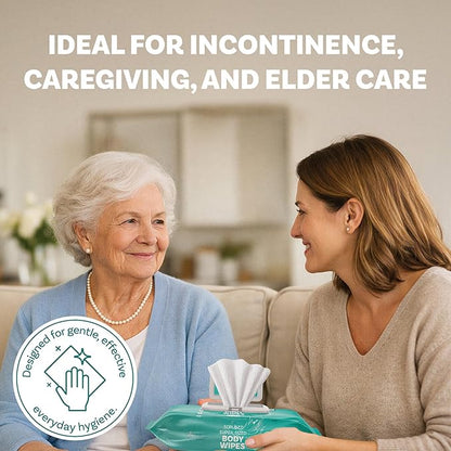 Adult Body Bathing & Incontinence Wipes, Extra Large 8” x 12” No Rinse Body Cleansing Cloths – Disposable Washcloths for Elderly Care, Bed Bathing & Daily Hygiene - 400 Count