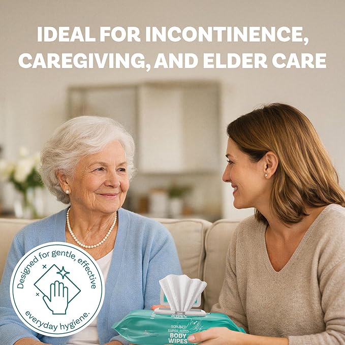 Adult Body Bathing & Incontinence Wipes, Extra Large 8” x 12” No Rinse Body Cleansing Cloths – Disposable Washcloths for Elderly Care, Bed Bathing & Daily Hygiene - 600 Count