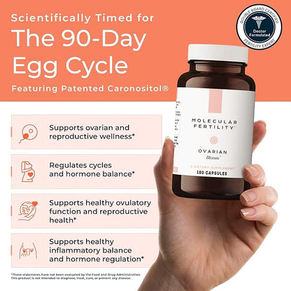 Ovarian Bloom - Doctor Formulated Fertility Supplement for Women - Hormone Balance, Egg Cell Health, Reproductive Wellness - 40:1 Myo-Inositol & D-Chiro Inositol - 30 Day Supply