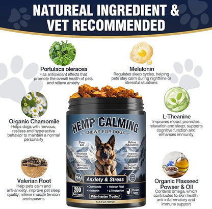 Calming Chews for Dogs 200ct, Dog Calming Chews - Anxiety and Stress Relief Treats Melatonin Bites Sleep Aid for Small/Medium/Large Dogs Calm Dog - Separation, Fireworks, Thunder, Barking - Chicken