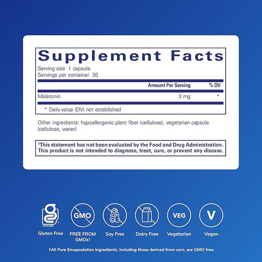 Pure Encapsulations Melatonin 3 mg - Antioxidant Supplement to Support Natural Sleeping & Relief of Occasional Sleeplessness - for Natural Sleep Support* - 30 Capsules