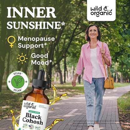 Wild & Organic Black Cohosh Supplements - Menopause Supplements for Women - 540 mg Black Cohosh Root Extract Tincture - Add to Tea Drops - 5-Month Supply - Vegan, Sugar & Alcohol-Free - 4 fl oz