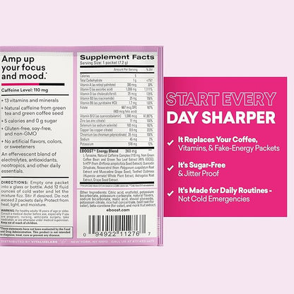 EBOOST Super Powder Drink Mix - Pink Lemonade 0.2 oz 20 Pack Hydration Energizer Electrolytes Powder - 13 Vitamins & Minerals - 110 mg Caffeine - 0 Added Sugar - No Artificial Flavors or Sweeteners