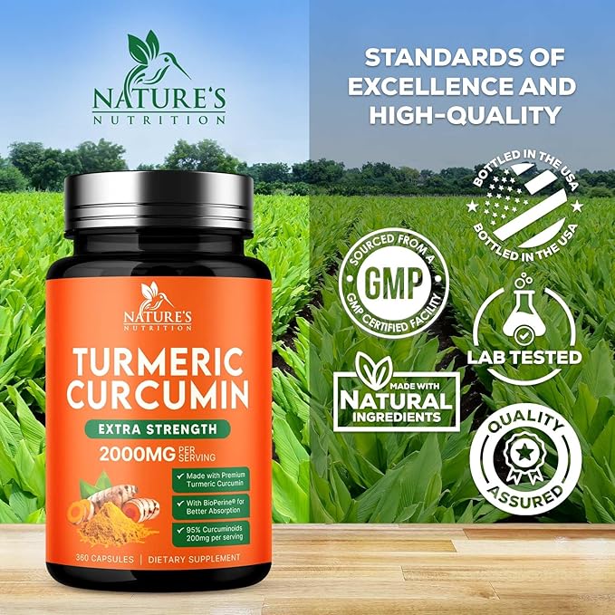 Turmeric Curcumin Supplement - 1800mg Organic Turmeric Per Serving - 95% Curcuminoids & BioPerine Black Pepper Extract for Best Absorption - Natural Vegan Joint Support, Bottled in USA - 360 Capsules